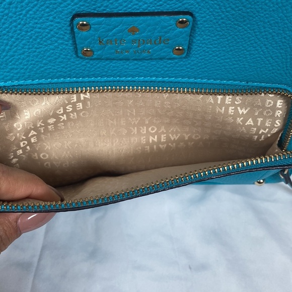 Kate Spade | Pebbled Leather Turquoise Cross Body Bag | 9 x 7 x 1.5 inches - Picture 10 of 11